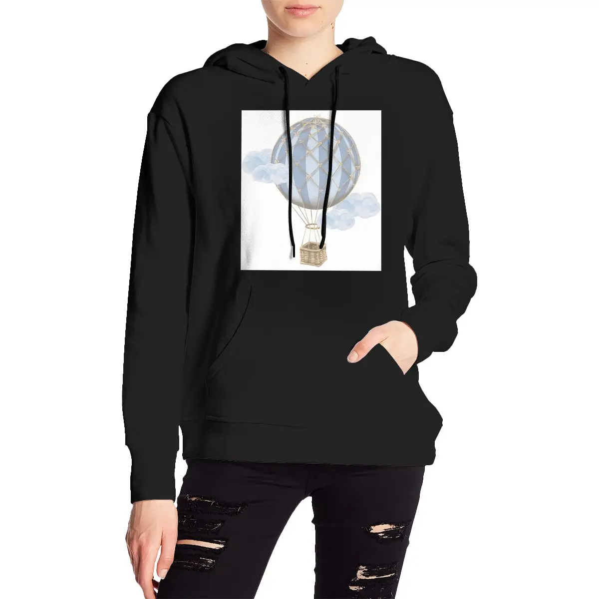 

Синяя винтажная толстовка с воздушным шаром в стиле Харадзюку, пуловер, осень-зима, мужская и женская толстовка для пар, топы с длинными рукавами