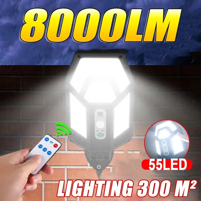 NEW 8000LM Outdoor Solar Lamps Motion Sensor Solar Lights Sunlight Power Street Wall Light IP65 Waterproof External Solar Lamp
