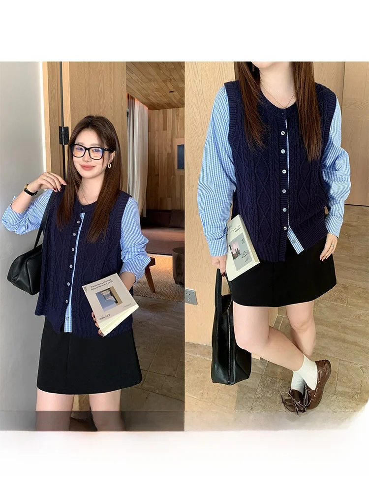 

Вязаный свитер больших размеров с художественным пэчворком и ребристой отделкой, повседневный стиль для полных женщин, весенняя новинка, в стиле ретро с деревянными элементами