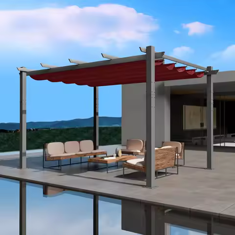 Morgan Outdoor Retractable Pergola with Sun Shade Canopy Patio Aluminum Pergola Shelter for Backyard Deck Garden Modern