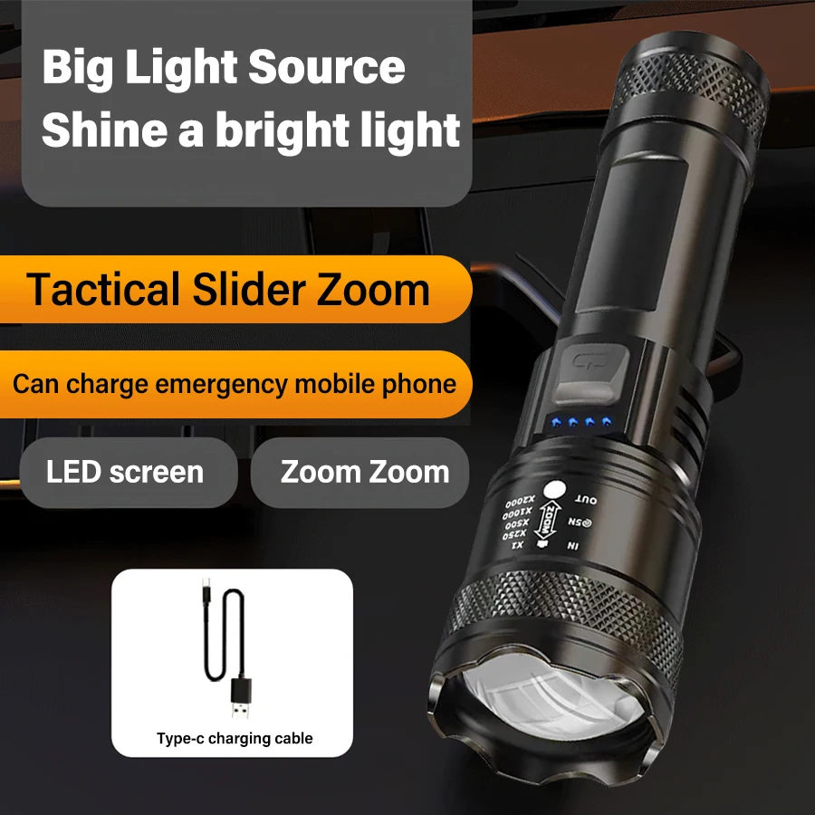 2000000 Hochleistungs-LED-Taschenlampen Typ C wiederaufladbare Taschenlampe Totale 1000 m wasserdichte Handlampe Outdoor Camping Angellaterne