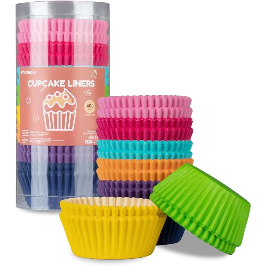 

400pcs Paper Cupcake Liners Standard Size 2 Ihes Muffin Liners 8 Rainbow Colors Baking Cups Cupcake Wrappers Model BK008