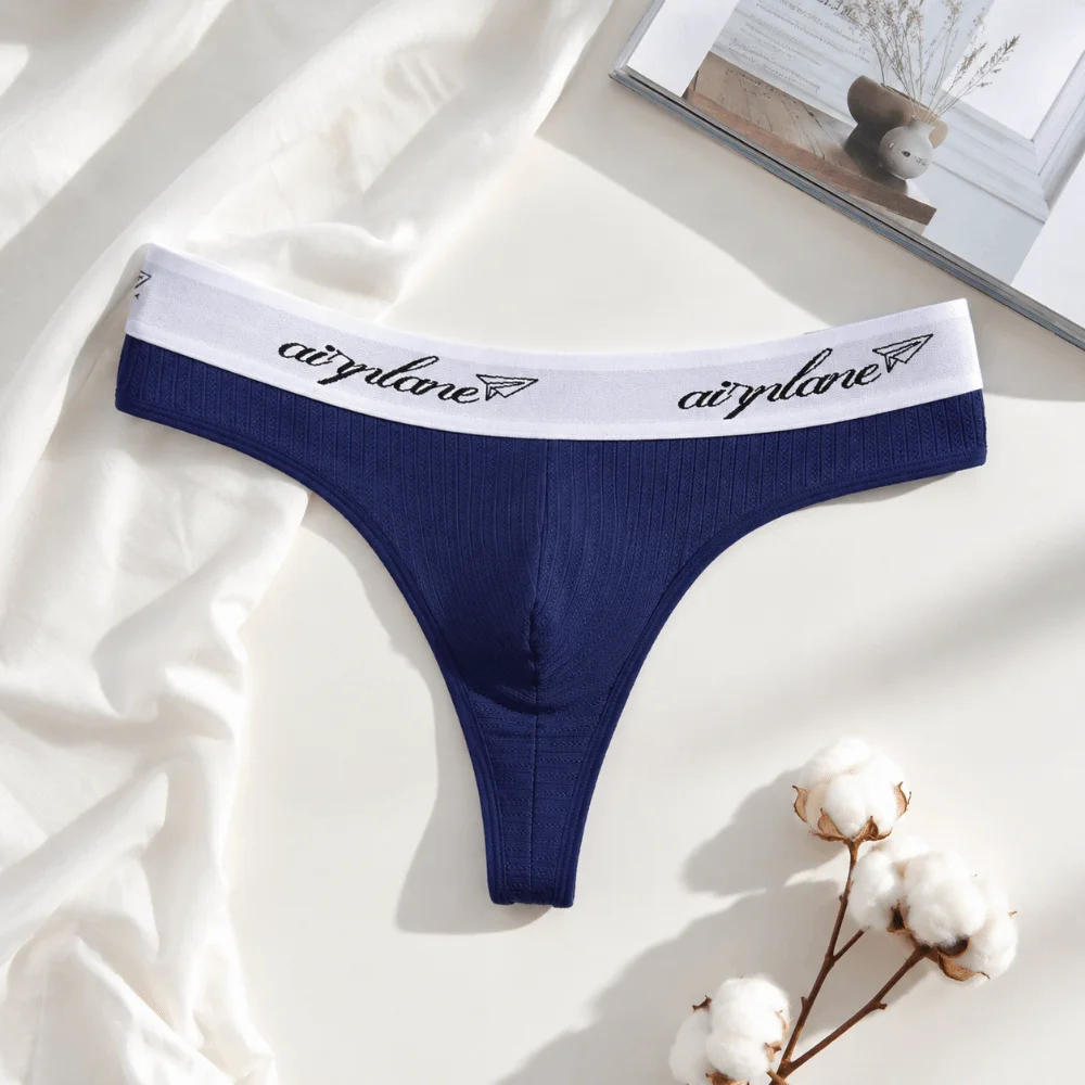 Letter Design T-back Bikini Briefs Low Waist Lingerie Thong Male Breathable Patchwork Triangle Panties Fitness