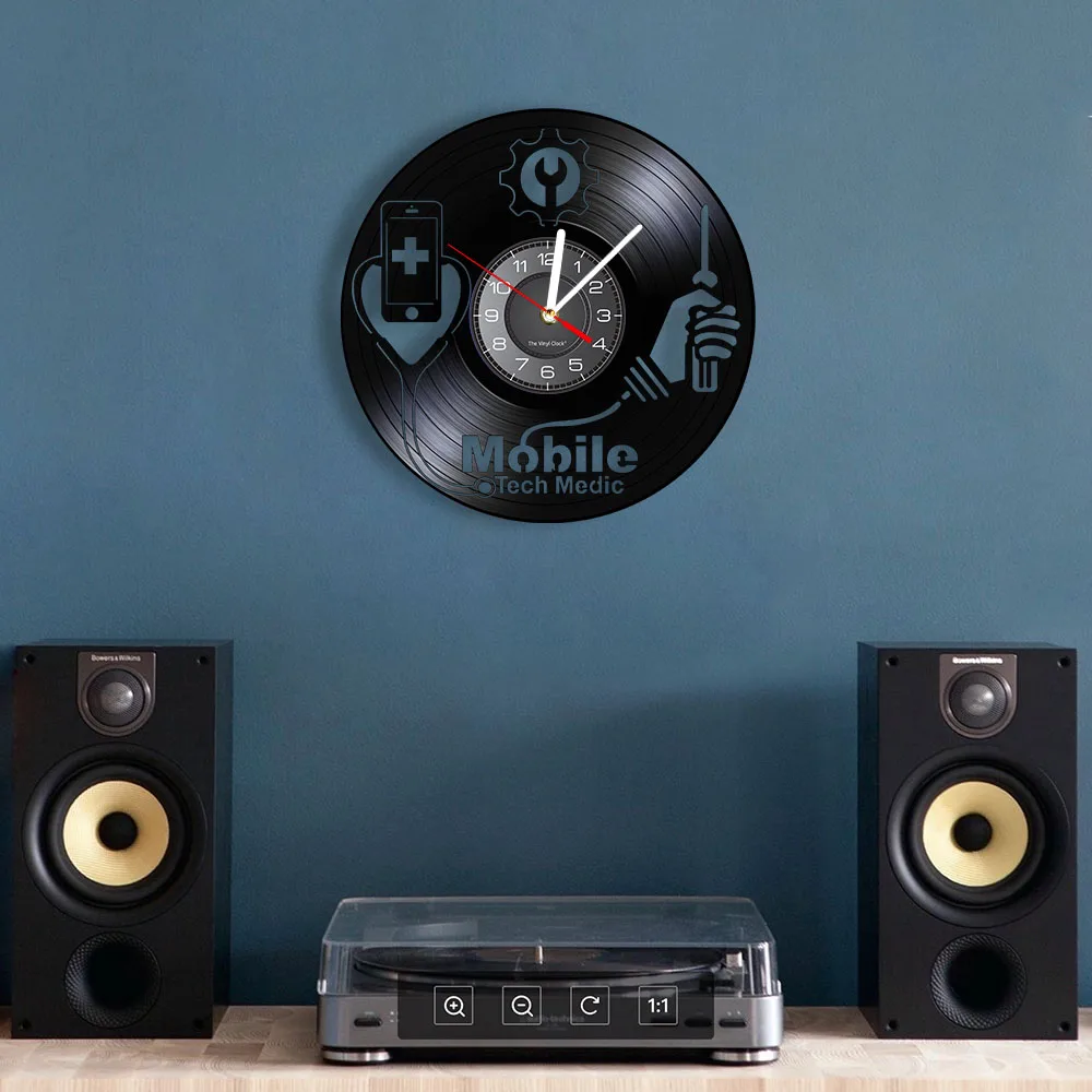 Smart Devices Hospital Fix Sign Mobile Phone Repair Shop Logo Wall Art Wall Clock Mobile Tech Medic Vinyl Record Wall Clock