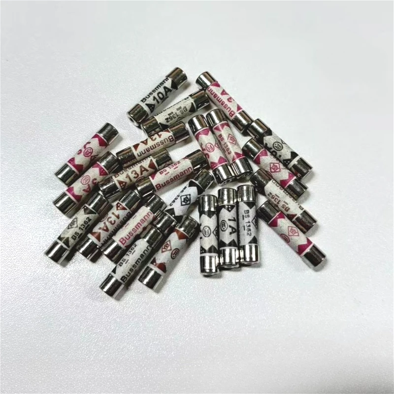 10Pcs BS1362 British Plug Fuse 3A 5A 10A 13A 2A 1A 20A 15A 6X25 Ceramic Tube Fuse British Domestic House Hold Mains Plug  Cartri