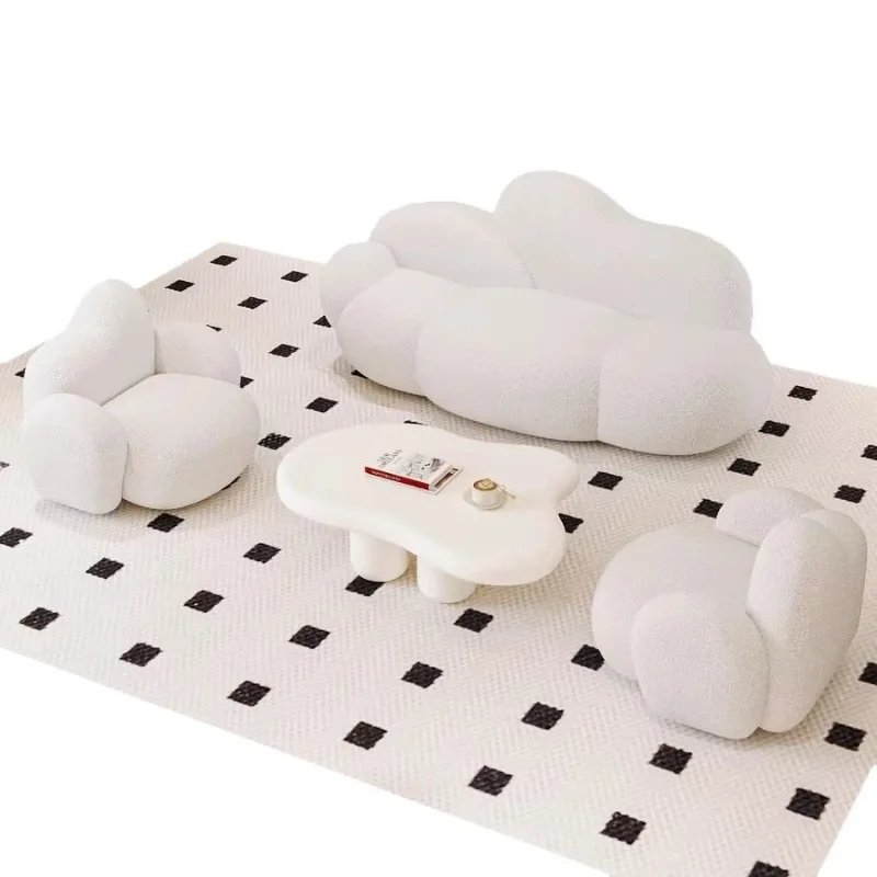 

Double sofa white cloud clothing store cream wind small apartment lamb wool lazy single master bedroom