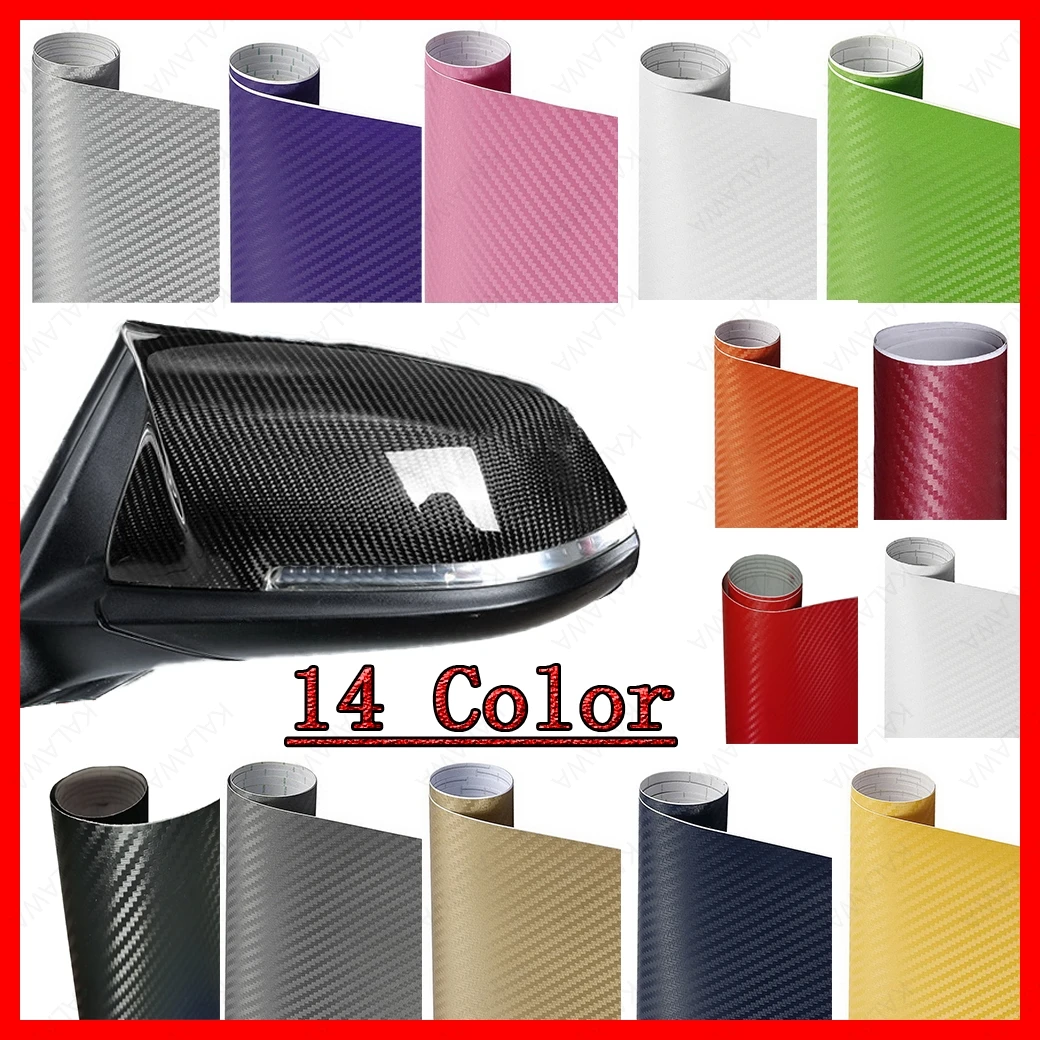 Autocollant 3D en Fibre de Carbone et Vinyle, Film pour Meubles Ronds, pour Voiture, Moto, Style Automobile, Tube Noir, Blanc, Argent, Plusieurs