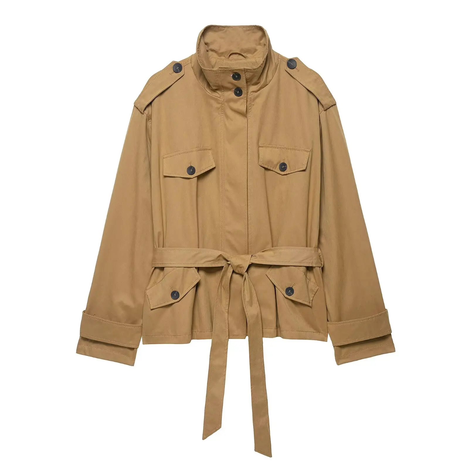 

2025 New Fall/Winter Fashion Vintage Casual Women's Trench Coat Solid Color Belted Single-Breasted Short Straight-Cut Jacket