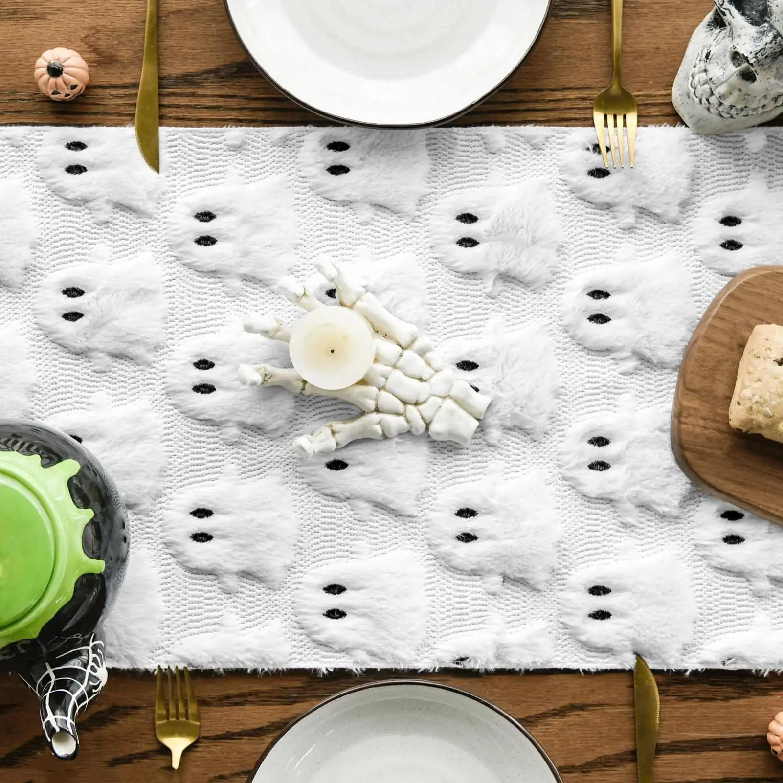 Taplak Meja Hantu Anti-Selip Dekorasi Meja Pesta Dekorasi Gotik Meriah Taplak Meja Untuk Perayaan Dalam Ruangan Pesta Makan Malam