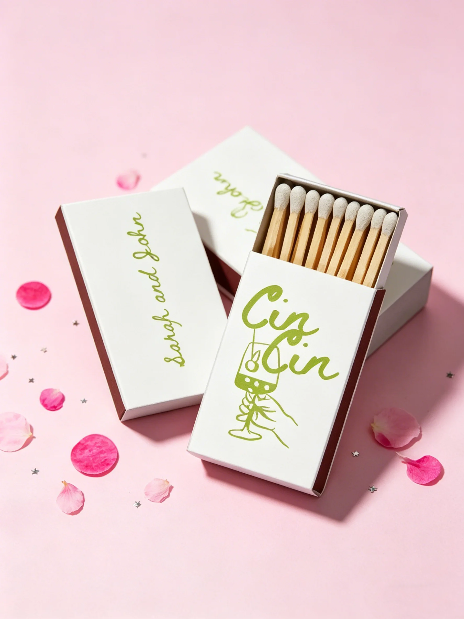 

Cin Cin Hand Drawn Cocktail Glass Personalized Matchboxes Bridal Wedding Favors Bulk