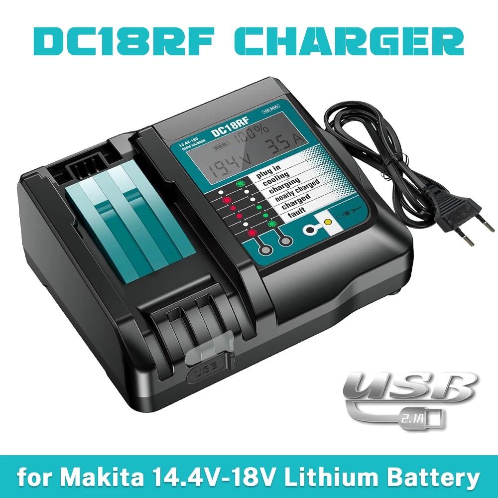 

DC18RF Li-ion Super Fast Charger for Makita 14.4V-18V Lithium Battery BL1860B,BL1830,,BL1415,BL1440 with LED Screen, USB Port