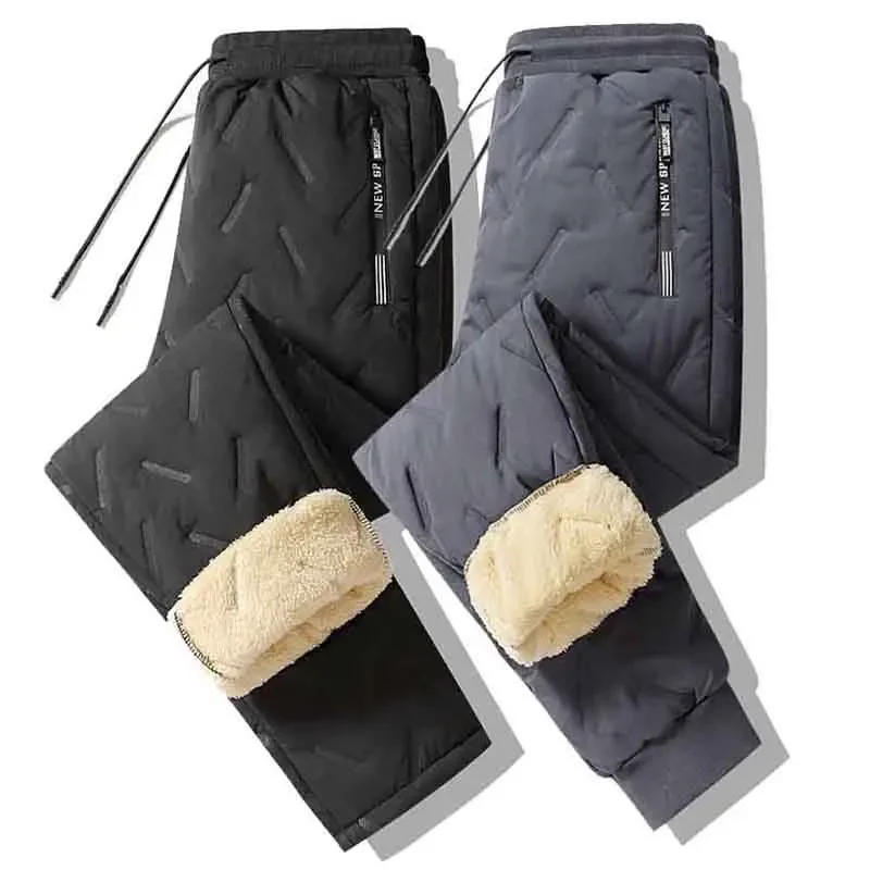

Winter Sweatwear Men Plush Thick Fleece Sweatpant Lambswool Thermal Trousers Casual Pants Waterproof Windproof Warm Cotton Pants