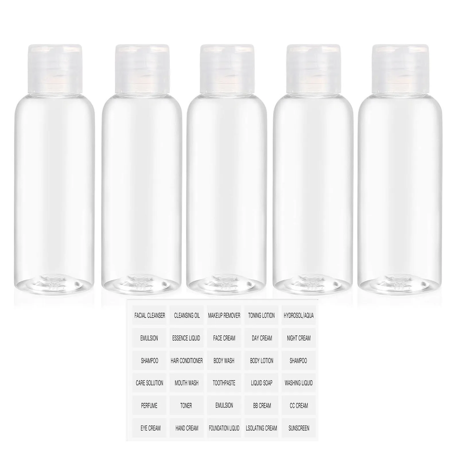 4pcs 100ml Travel Bottles With Label & Storage Bag Brown Transparent Plastic Bottle Empty Shampoo Dispenser Multi-Use Container