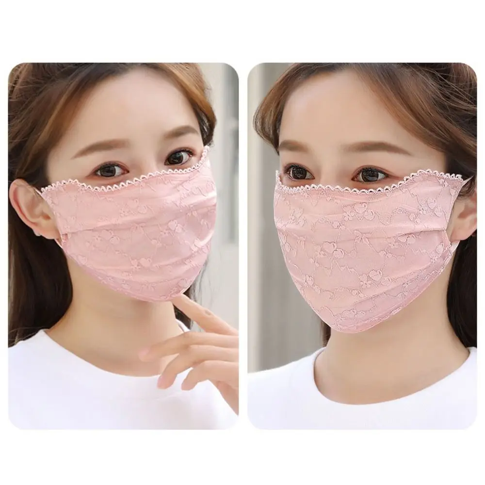 Effen Kleur Zonnebrandcrème Kant Masker Bloem Opknoping Oor Zonnebrandcrème Gezicht Cover Verstelbare Riem Uv Bescherming Uv Bescherming Masker