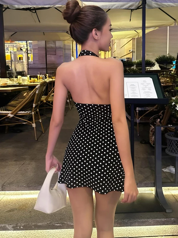 Kliou Polka Dot Print Minikleid für Damen, Sommertrend, Neckholder, tief ausgeschnitten, rückenfrei, ärmellos, formende Taille, Y2K, eleganter Stil, figurbetont – Detail 19