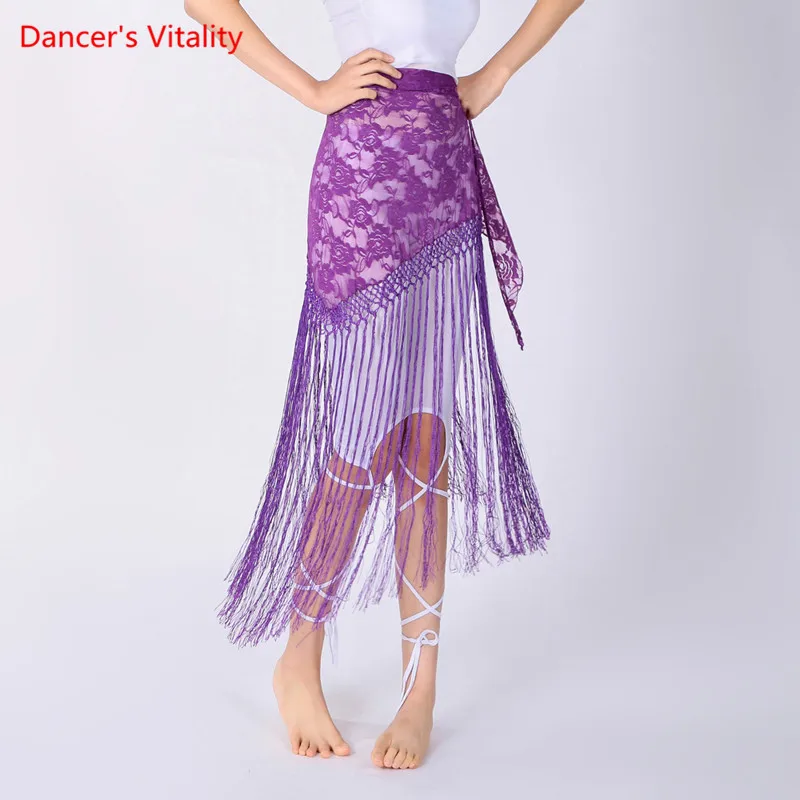 Belly Dance Hip Scarf Lace Tassel Triangle Belt Practice Skirt Female Elegant Long Fringed Profession Performance Clothing