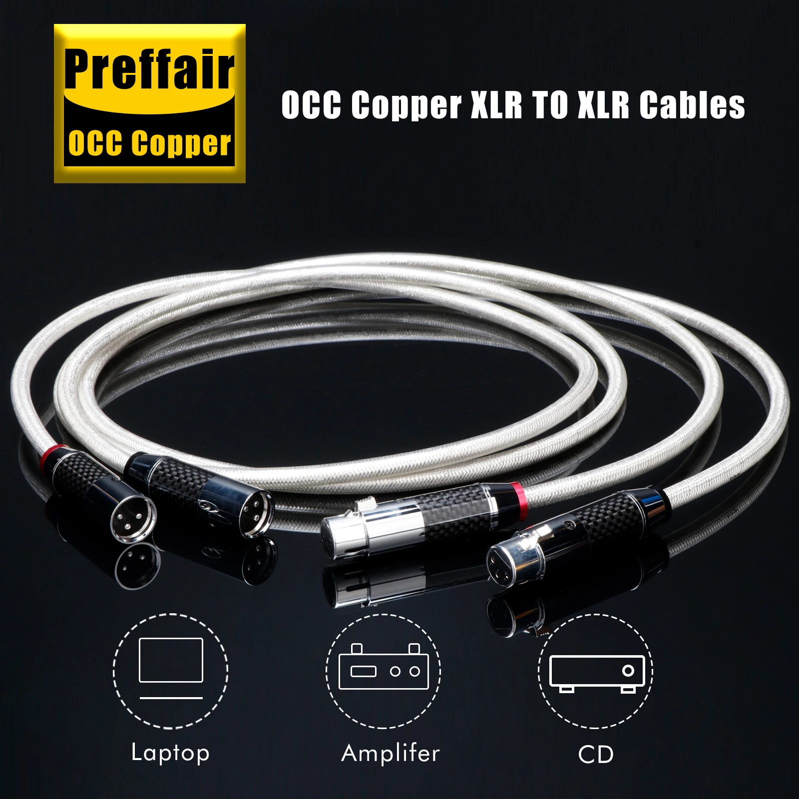 

Xlr Cables hifi 4 Core OCC Silver Plated audio vedio cable with carbon fiber xlr to xlr male female rhodium plated plug for CD