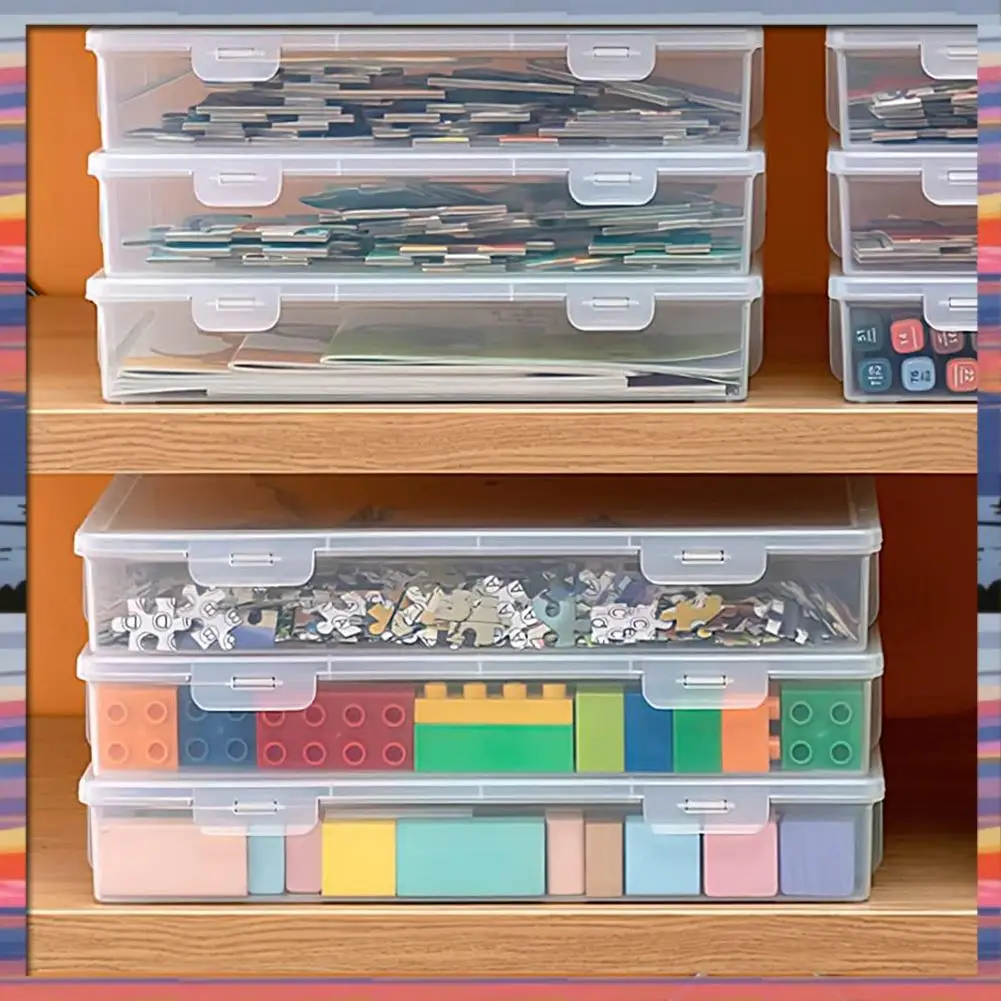 AC18 (مضمون) 12 عبوة من حاويات تخزين بلاستيكية شفافة، 8 × 5 × 1.75 بوصة صندوق مفصلي فارغ، منظم قابل للتكديس