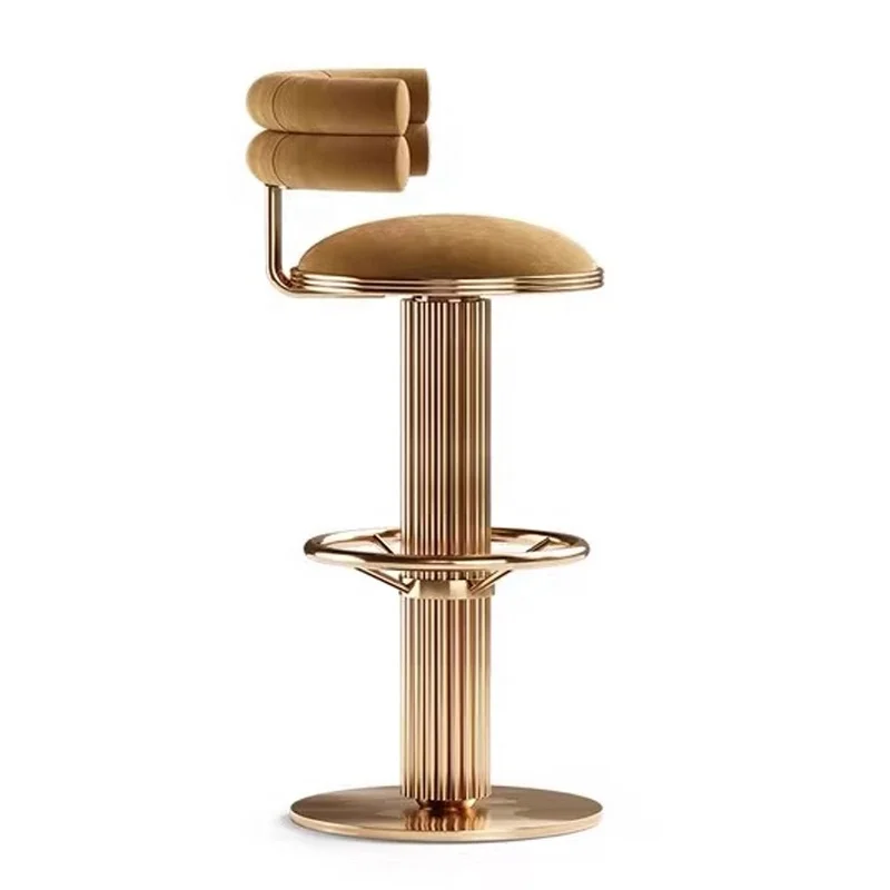 

Luxury bar furniture modern gold base rotating lift high pole chair restaurant metal bar stool kitchen backrest