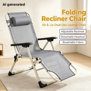 Foldable Reclining Lunch Break Chair, Portable Sit & Lie Lazy Chair for Home Backrest, Outdoor Beach Camping Sun Lounger