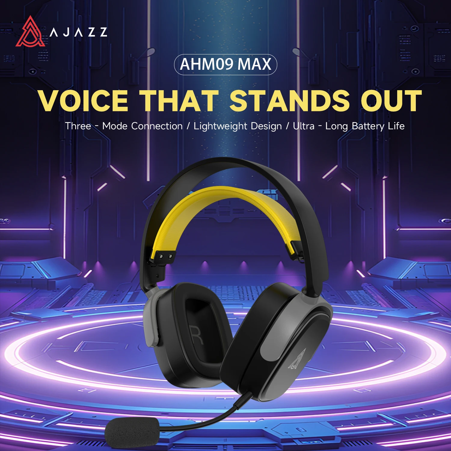 AHM09 MAX Tri-Mode Headset (Gray-White / Black-Gray-Yellow)