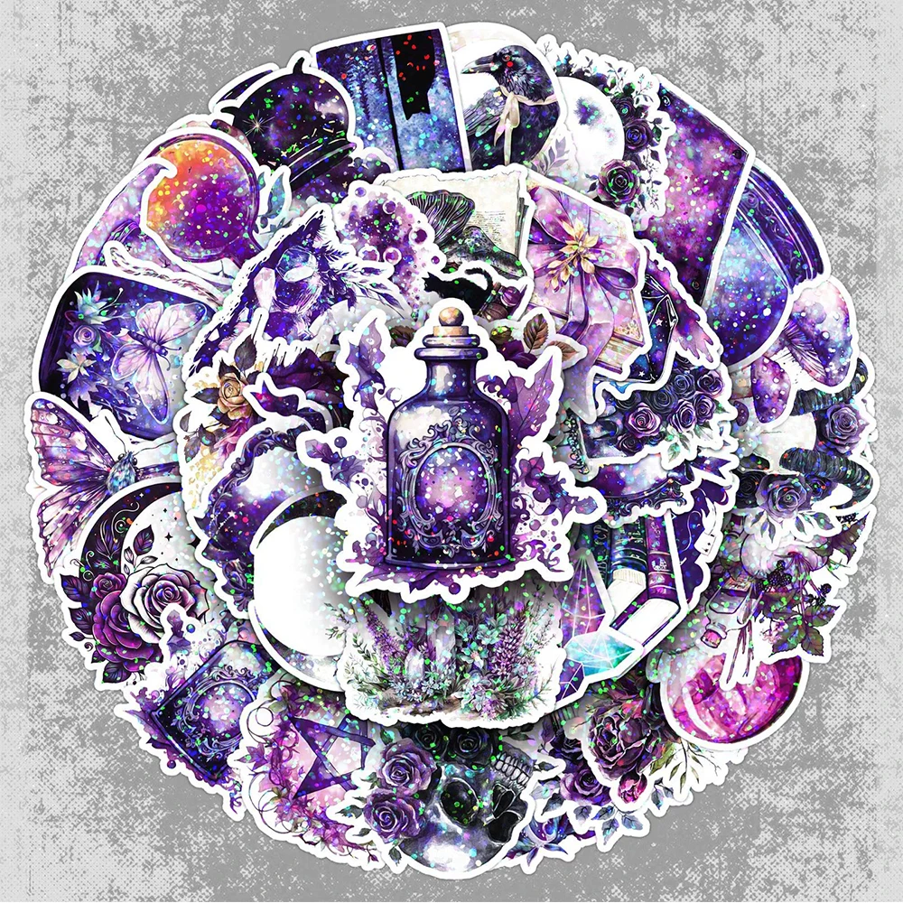 10/30/50pcs Cool Cartoon Gothic Laser Magic Witch Graffiti Stickers DIY Laptop Phone Travel Luggage Waterproof Sticker Kids Toys