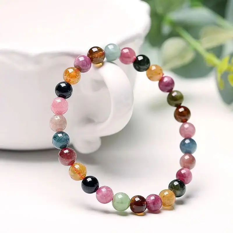 

Natural Tourmaline Bracelet Colorful Gemstone Crystal Lucky Ornament