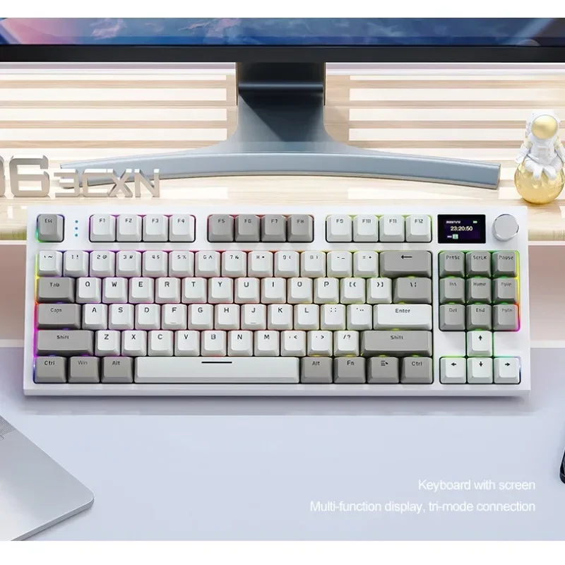 Teclado mecánico inalámbrico K86 intercambiable en caliente Bluetooth con pantalla de visualización y botón giratorio de volumen para juegos y trabajo