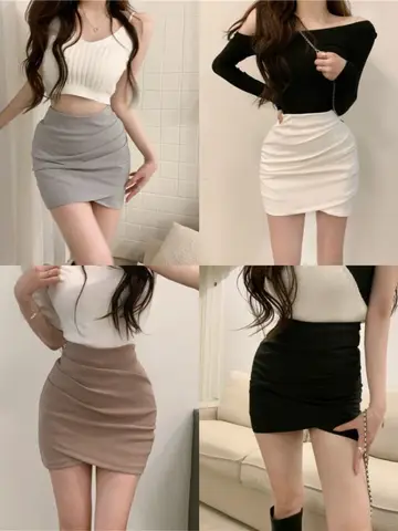 하이 웨스트 a 라인 미니 스커트 여성 블랙 비대칭 플리츠 Bodycon 짧은 스커트 슬리밍 봄 패션 통근 스타일