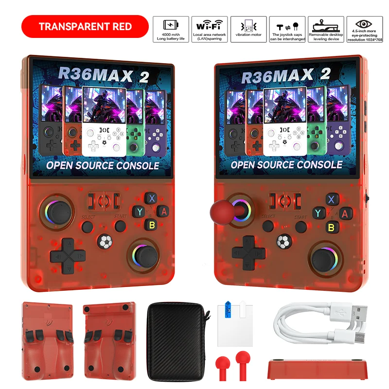 R36MAXⅡ 2026 Neueste 4,5 Zoll Retro Handheld-Spielkonsole 1024x768 IPS HD-Bildschirm Tragbares Open-Source-Linux-System mit 2*Joysticks
