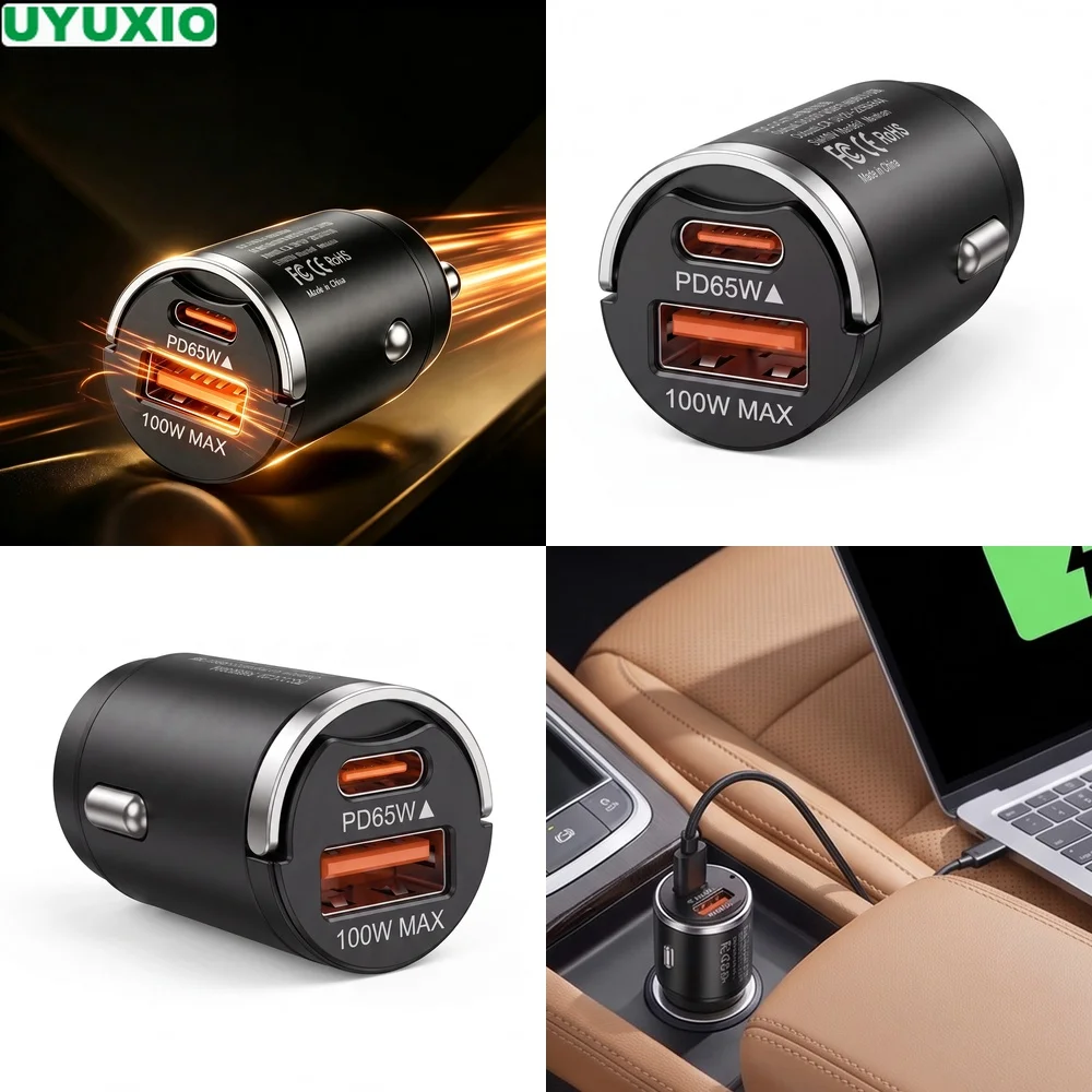 165W Flush Fit Car Charger with 65W USB C and 100W USB A Outputs Metal Body with Multi Protection for Phones Tablets and Laptops