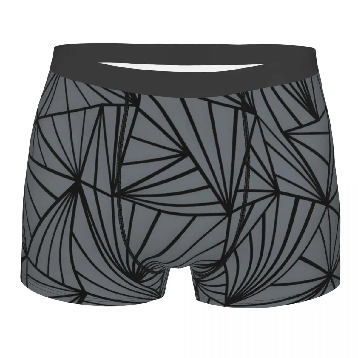 Custom Abstract Lines Geometric Fan Grey And Black Underwear Men Stretch Boxer Briefs Shorts Panties Soft Underpants For Male