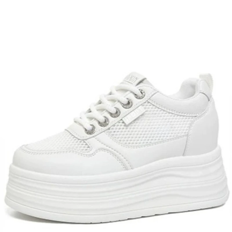 

8cm Fashionable Breathable Mesh Sneakers Women's Increased Height Indoor Shoes Spring Summer New Style Round Toe Rubber Outsole