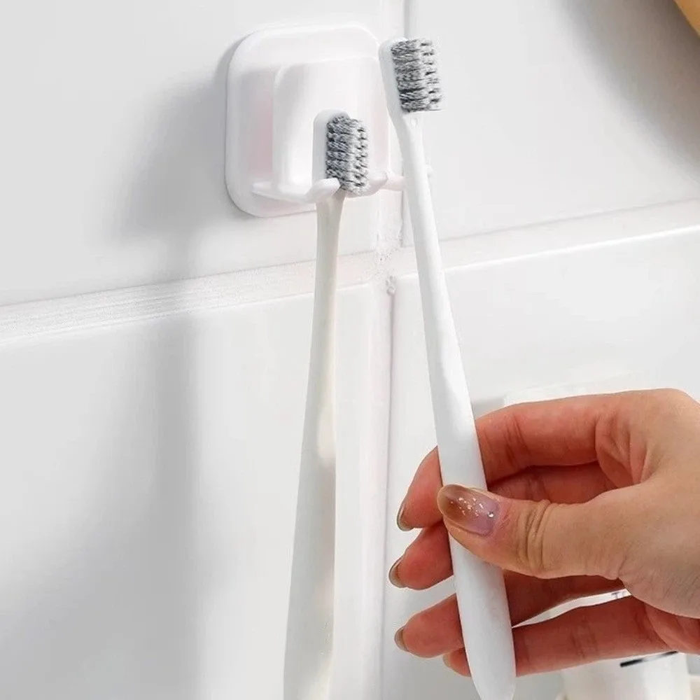 

2PCS Plastic Toothbrush Storage Rack Square Punch-Free Wall Mounted Storage Rack Space Saving Dual Card Position