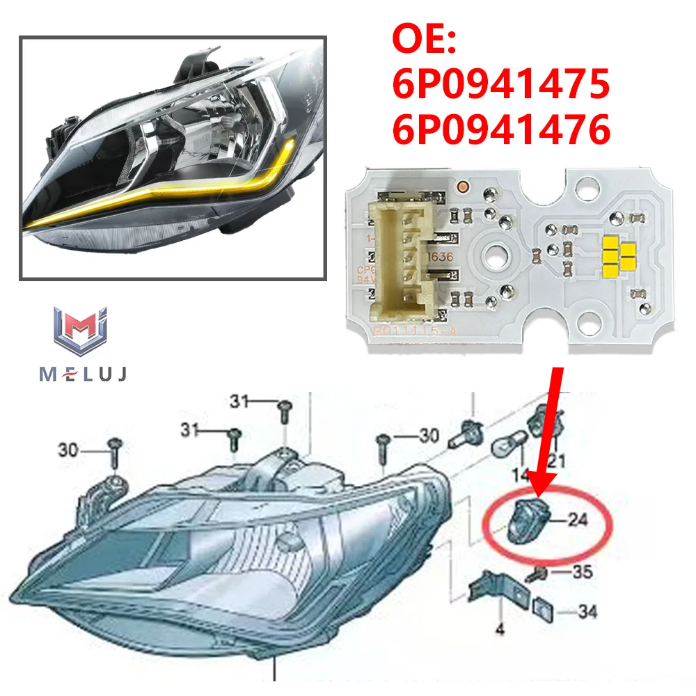 For SEAT IBIZA 2021-2026 Headlight Yellow LED Light Source Chip Lighting Source Replacement Accessories OEM 6P0941475 6P0941476