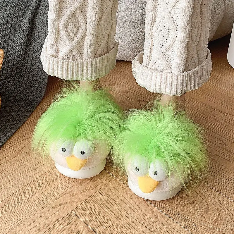 

Cute bird cotton slippers ladies winter new indoor home thick bottom outside wear warm padded cotton shoes plush interesting