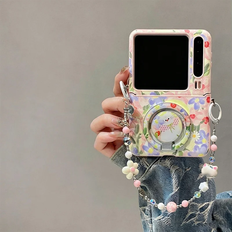 Colorful Flower Magnetic Phone Case For Samsung Galaxy Z Flip8 Zflip7 Zflip6 Xiaomi Mix Flip Case With Stand Leather Cover