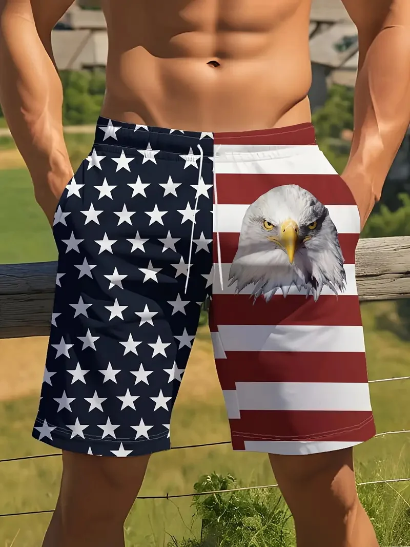 미국 국기 그래픽 남성 보드 반바지, 3D 인쇄 짧은 바지, 캐주얼 하와이 수영 해변 트렁크, MAGA 여름 남성 어린이 의류