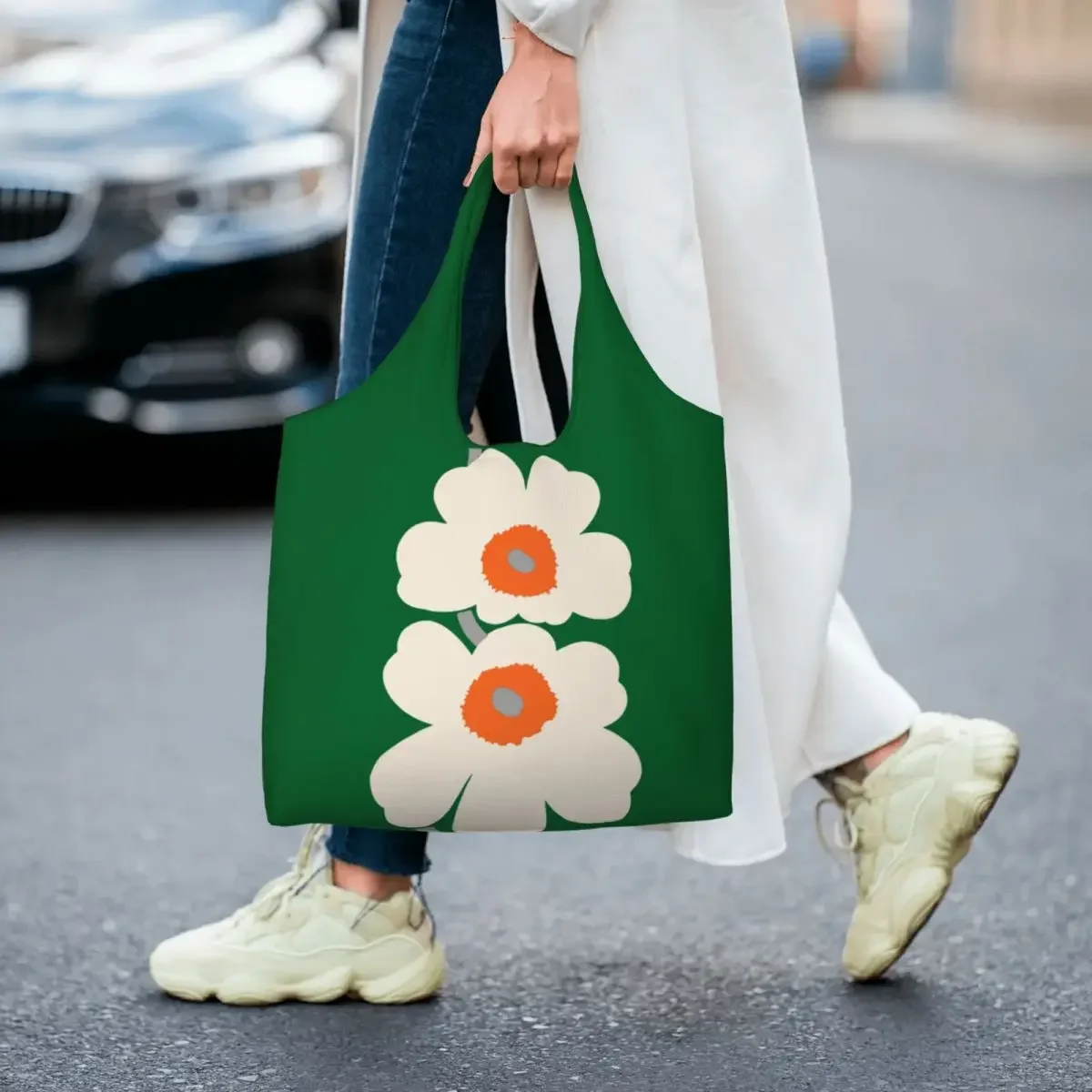 Custom Cute Little Poppy Print Green Shopping Tote Bags Recycling Modern Style Canvas Grocery Shopper Shoulder Bag Handbags image 6