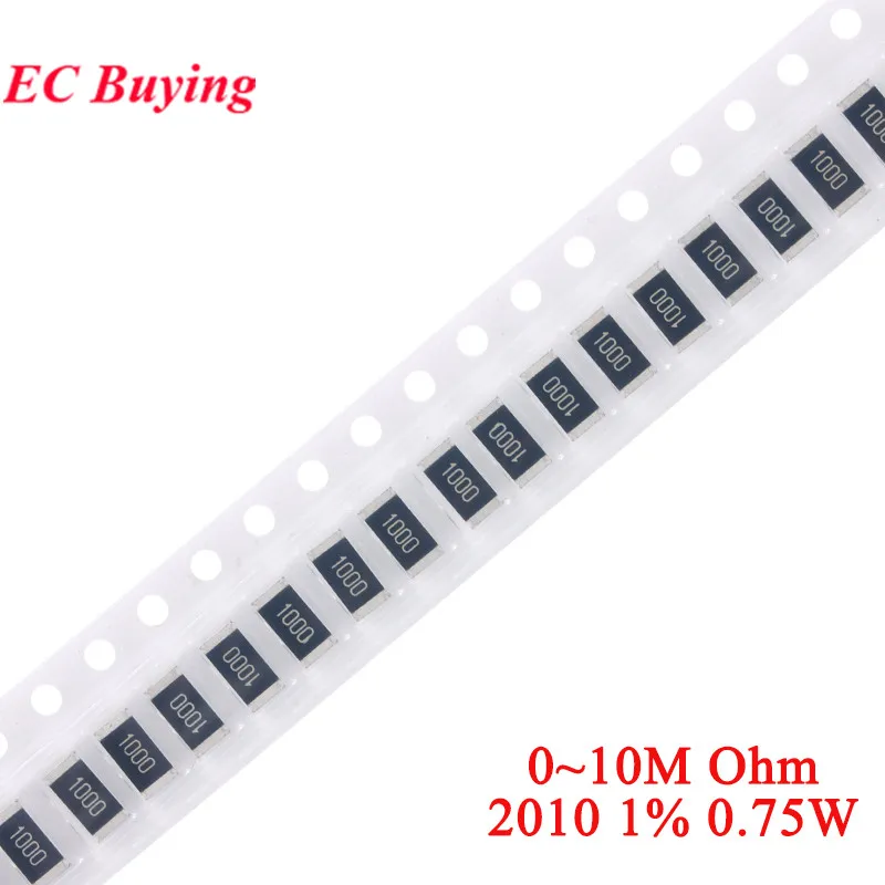 50pcs 2010 SMD Resistor 1% 0.75W 0~10M 0 1 2.2 5.6 6.8 10 20 33 47 51 82 100 200 680 820 1K 2K 6.8K 10K 20K 30K 200K 1M 10M ohm