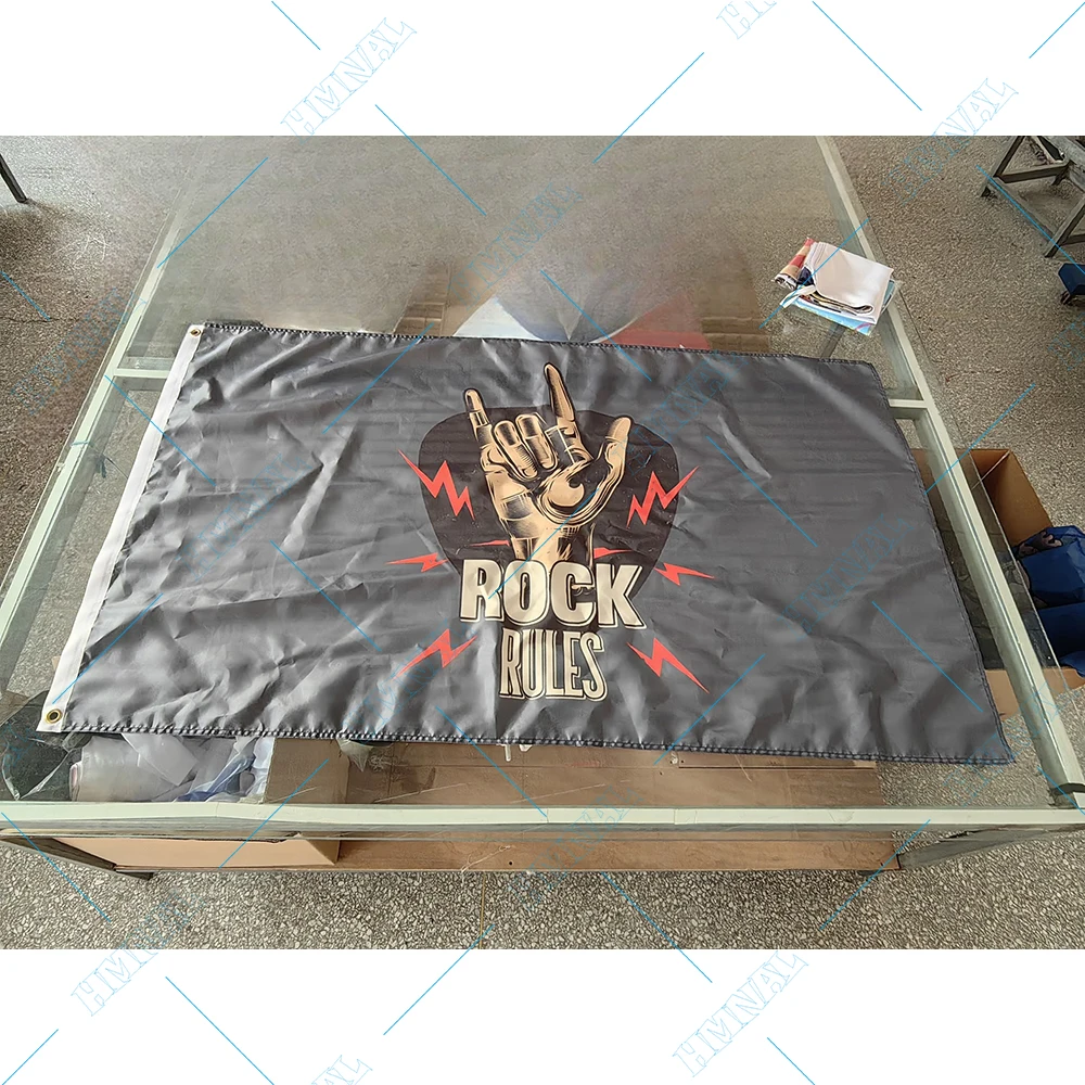 90x150cm CUSTOM ROCK RULES Flag With MUSIC METAL BANNER No flagpole
