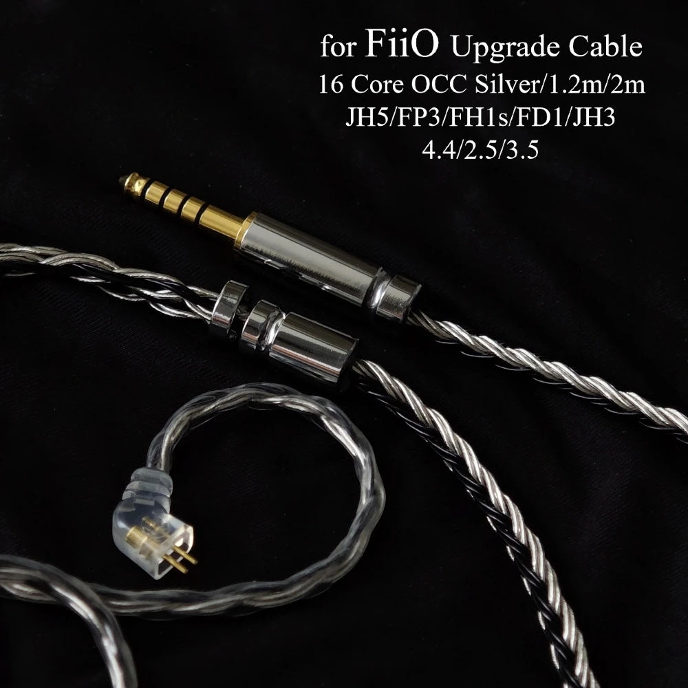 Cable de Actualización de 0.78mm y 2 Pines para FiiO FD1 FH1s JH3 JadeAudio JH5 FP3, Cable de Repuesto Balanceado de 2.5/3.5/4.4mm con Micrófono, 16 Núcleos, Plateado