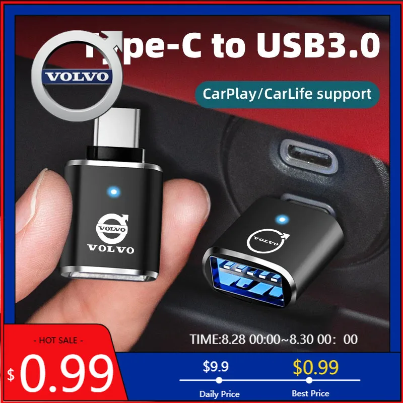 

Конвертер центральных колпачков типа C в USB-порт, автомобильный зарядный кабель, адаптер для Volvo XC90 V90 V60 XC60 V40 S80 S60 S90 C40 XC40 V