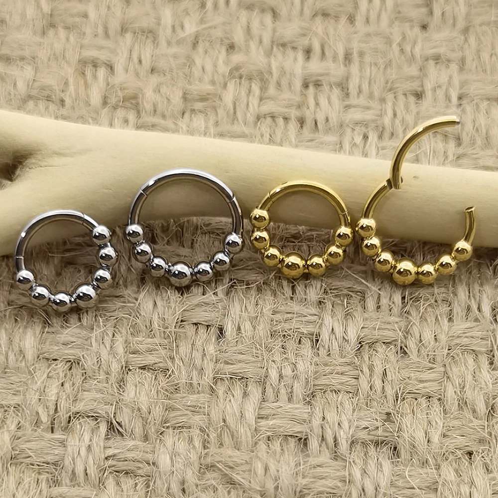 QM ASTM F136 Titanium Bead Clusters Septum Hinged Clicker Nose Hoop Ring Earrings Body Piercing Jewelry