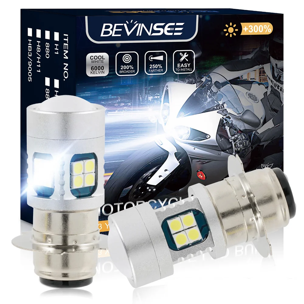 

BEVINSEE P15D LED Motorcycle Headlight Bulbs P15D-25-1 P15D-25-3 LED Lamps for Moto 6500K White Headlamp For ATV UTV