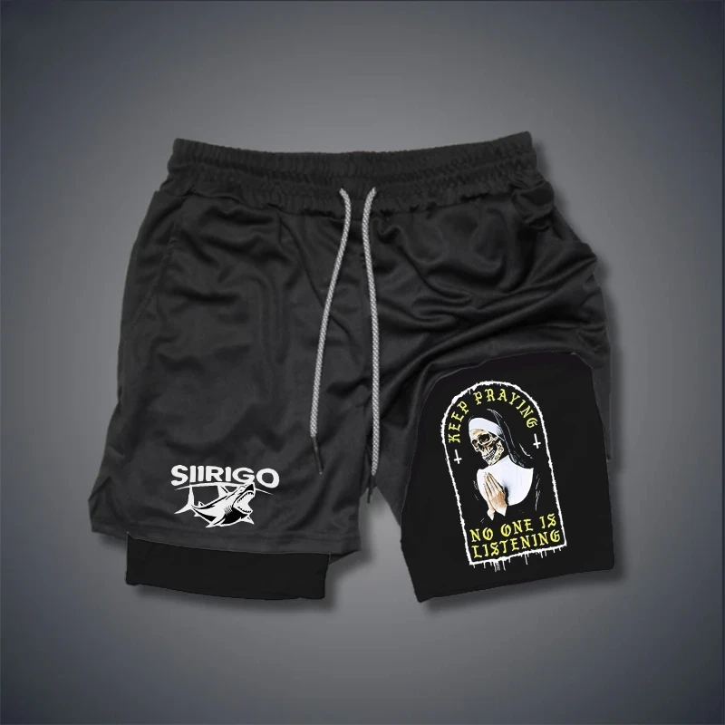 European And American Fashion Trend Sports Double Layered Shorts For Men\'s Training Fake Two Basketball Rnning Fitness Shorts