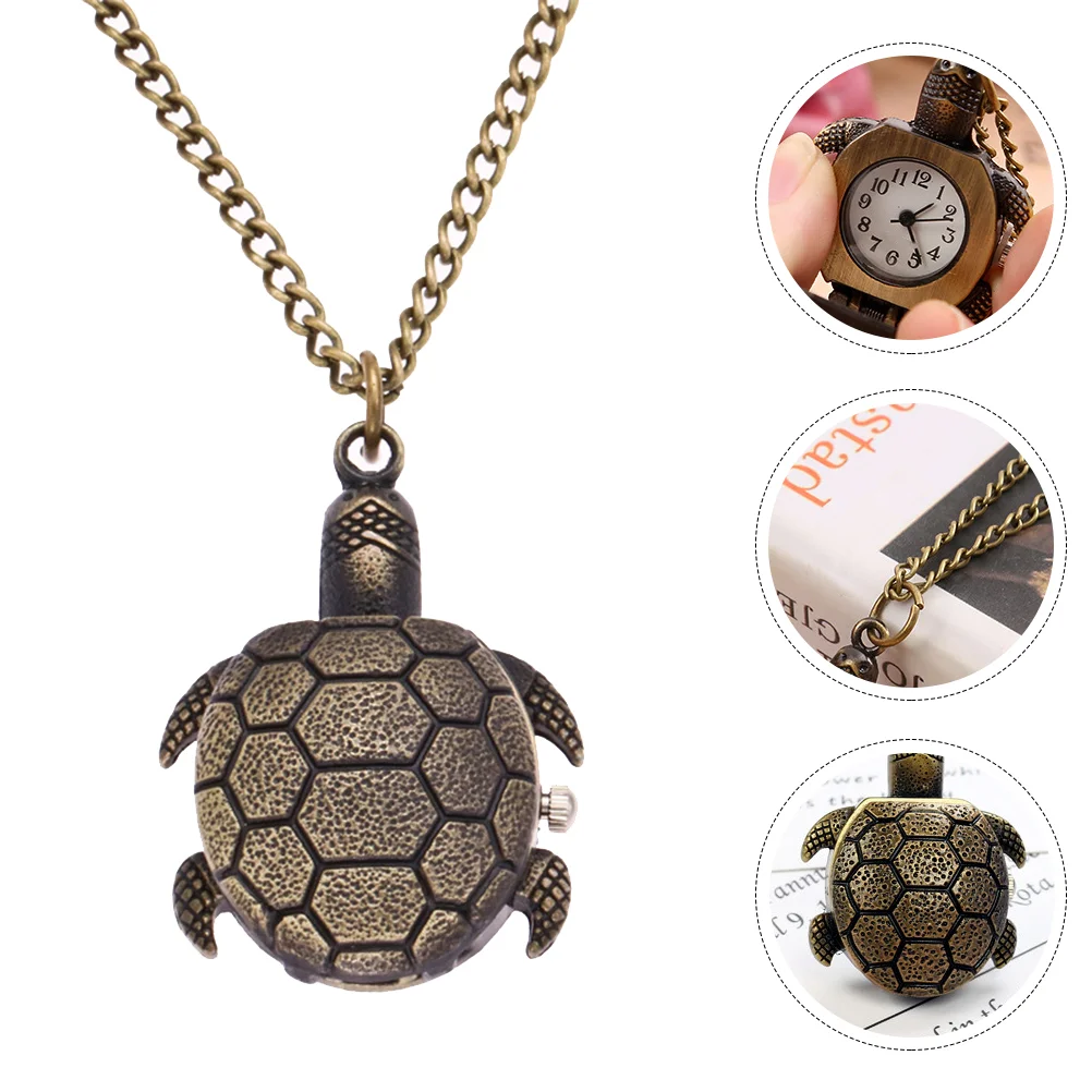 Montres de poche à quartz vintage pour enfants, motif de tortue, collier rétro numérique, cadeau en forme