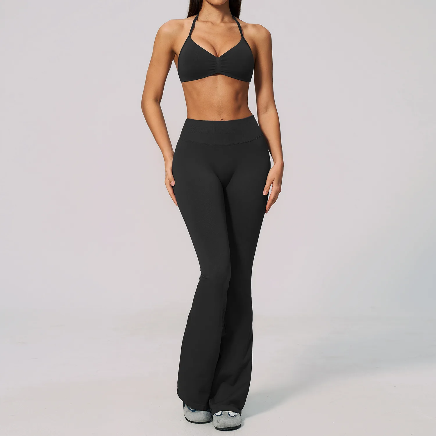 Women 2 PCS Yoga Sets Halter Sports Bra High Waist Flare Leggings Tracksuit Stretch Fitness Workout Gym Outfit Activewear