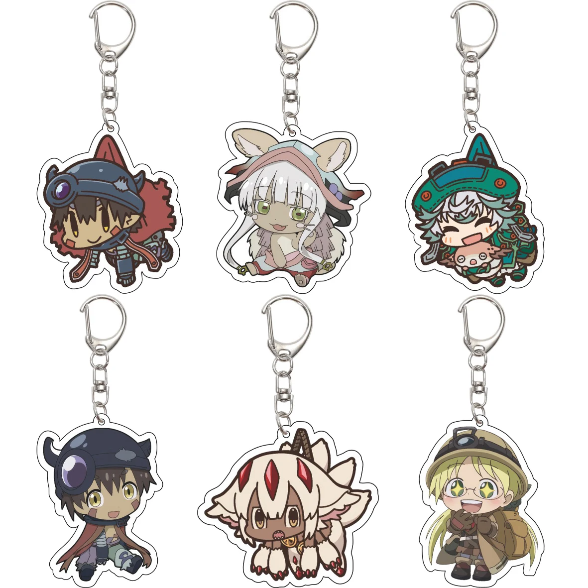 55MM Schlüsselanhänger Anime Made in Abyss Nanachi Riko Prushka Reg Mietie Acryl-Schlüsselanhänger Niedliche Weihnachtsgeschenke