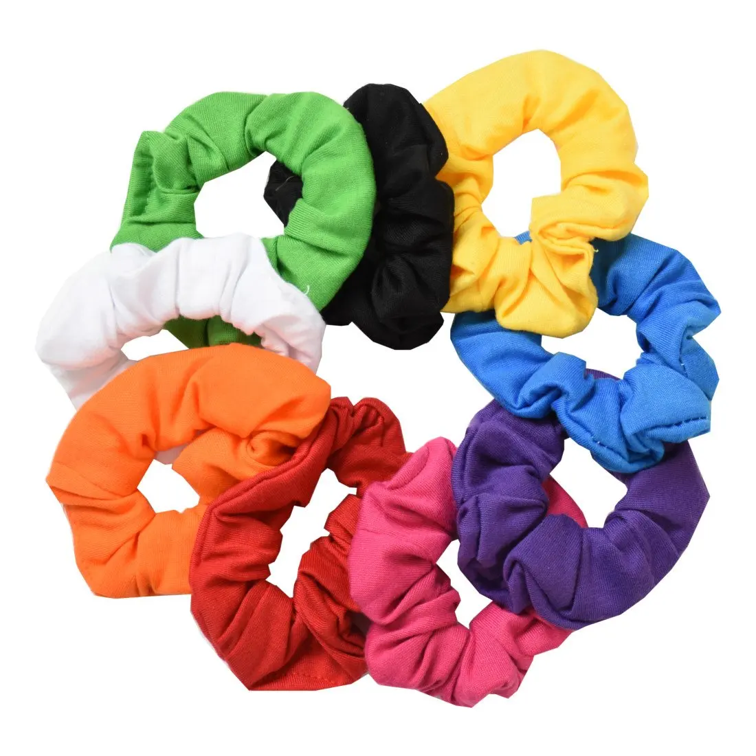 

9 Pack Scrunchies Hair Ties Bright Colors Soft Jersey Cotton